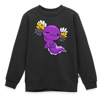 Drapeau non binaire Drapeau non binaire Kawaii Axolo - Sweat Premium enfant bio - noir - Devant - AI Model Kid Female (0cm)