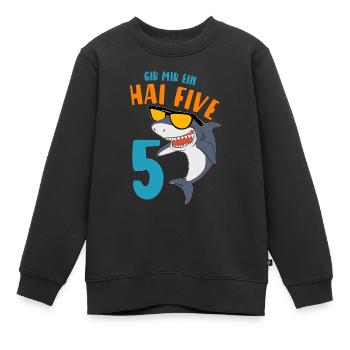 Geschenke 5 Jahre Jungen Hai Five Geburtstagsmotiv - Kinder Premium Organic Sweatshirt - Schwarz - Vorne - AI Model Kid Female (0cm)