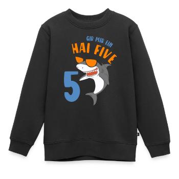 5 Jahre Jungen Geschenk Hai Five Geburtstagsmotiv - Kinder Premium Organic Sweatshirt - Schwarz - Vorne - AI Model Kid Female (0cm)