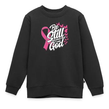 Sei still und wisse, dass ich Gott bin - Brustkrebs - Kinder Premium Organic Sweatshirt - Schwarz - Vorne - AI Model Kid Female (0cm)