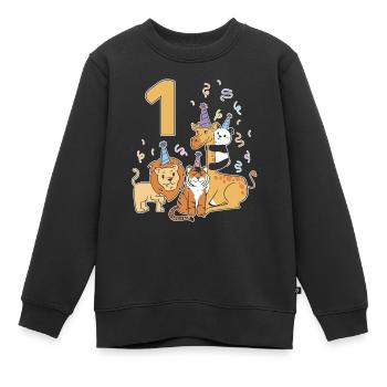 1 Année 1 Animaux Zoo 1er Anniversaire Enfants Cadeau - Sweat Premium enfant bio - noir - Devant - AI Model Kid Female (0cm)