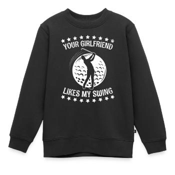 Votre petite amie aime mon swing Fun Golf - Sweat Premium enfant bio - noir - Devant - AI Model Kid Female (0cm)