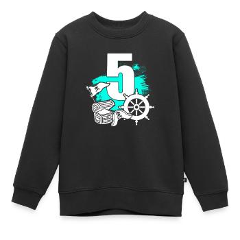 Pirate 5 ans pirates trésor 5ème anniversaire - Sweat Premium enfant bio - noir - Devant - AI Model Kid Female (0cm)