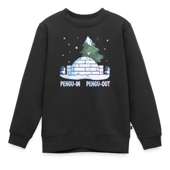 Pinguin Wortspiel Schnee Winter Pengu-In Pengu-Out - Kinder Premium Organic Sweatshirt - Schwarz - Vorne - AI Model Kid Female (0cm)