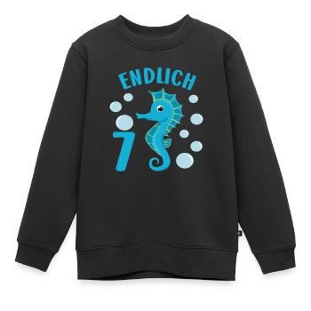 Motif d’anniversaire d’hippocampe 7 ans garçons - Sweat Premium enfant bio - noir - Devant - AI Model Kid Female (0cm)