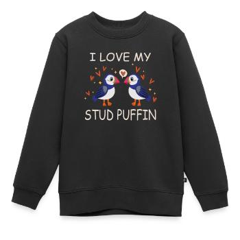 I Love My Stud Puffin Papageientaucher Beziehung - Kinder Premium Organic Sweatshirt - Schwarz - Vorne - AI Model Kid Female (0cm)