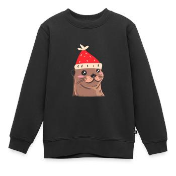 Ugly Noël Loutre Tricot Noël Christ Enfant - Sweat Premium enfant bio - noir - Devant - AI Model Kid Female (0cm)