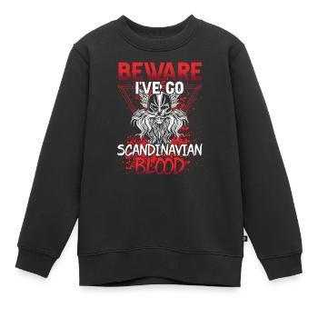 Attention J’ai du sang scandinave nordique - Sweat Premium enfant bio - noir - Devant - AI Model Kid Female (0cm)