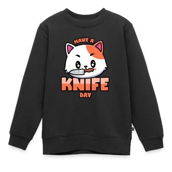 Chat avec couteau: Avoir une journée au couteau - Sweat Premium enfant bio - noir - Devant - AI Model Kid Female (0cm)