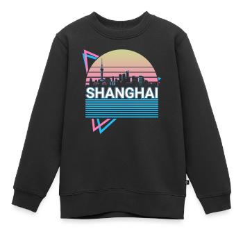 Shanghai City Skyline Cityscape Rétro - Sweat Premium enfant bio - noir - Devant - AI Model Kid Female (0cm)