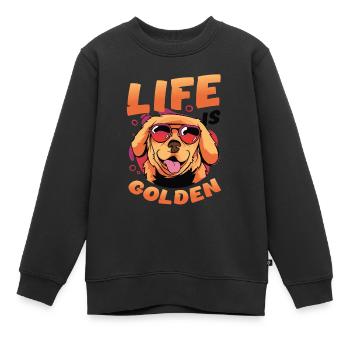 Das Leben ist golden - Golden Retriever - Kinder Premium Organic Sweatshirt - Schwarz - Vorne - AI Model Kid Female (0cm)
