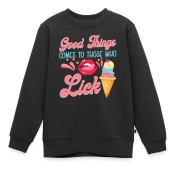 Crème glacée Cône Bouche Langue Bonne - Sweat Premium enfant bio - noir - Devant - AI Model Kid Female (0cm)