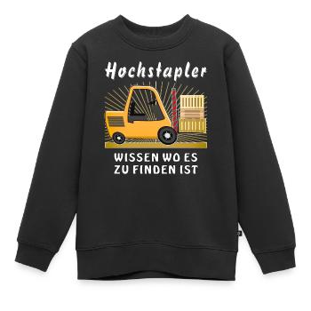 HOCHSTAPLER WISSEN WO ES ZU FINDEN IST - Kinder Premium Organic Sweatshirt - Schwarz - Vorne - AI Model Kid Female (0cm)