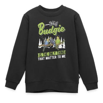 Perruche Budgerigar Welli - Sweat Premium enfant bio - noir - Devant - AI Model Kid Female (0cm)