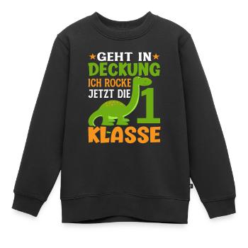 1.Klasse Einschulung Schulkind Dino - Kinder Premium Organic Sweatshirt - Schwarz - Vorne - AI Model Kid Female (0cm)
