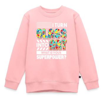 Je transforme le verre en art Dis-moi ton superpouvoir - Sweat Premium enfant bio - rose - Devant - AI Model Kid Female (0cm)