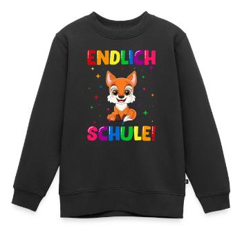 Endlich Schule Fuchs Einschulung Schulkind - Kinder Premium Organic Sweatshirt - Schwarz - Vorne - AI Model Kid Female (0cm)