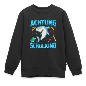 Einschulung Achtung Schulkind Geschenk Hai - Kinder Premium Organic Sweatshirt - Schwarz - Vorne - AI Model Kid Female (0cm)