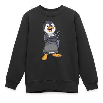 Peigne de coiffeur Pingouin - Sweat Premium enfant bio - noir - Devant - AI Model Kid Female (0cm)