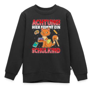 Achtung hier kommt ein Schulkind Katze Schule - Kinder Premium Organic Sweatshirt - Schwarz - Vorne - AI Model Kid Female (0cm)