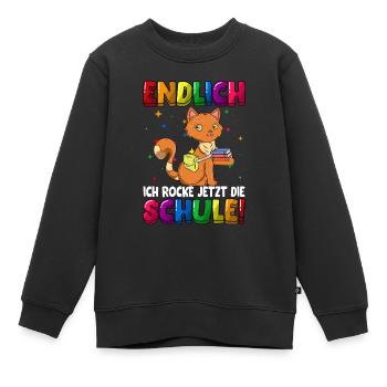 Endlich ich rocke jetzt die Schule Katze - Kinder Premium Organic Sweatshirt - Schwarz - Vorne - AI Model Kid Female (0cm)