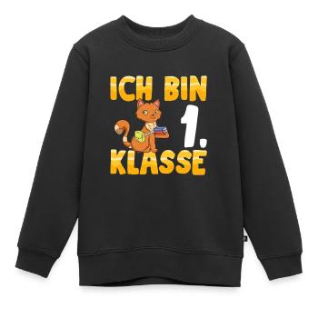 Ich bin 1. Klasse Einschulung Katze - Kinder Premium Organic Sweatshirt - Schwarz - Vorne - AI Model Kid Female (0cm)