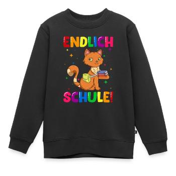 Endlich Schule Katze Einschulung Schulkind - Kinder Premium Organic Sweatshirt - Schwarz - Vorne - AI Model Kid Female (0cm)