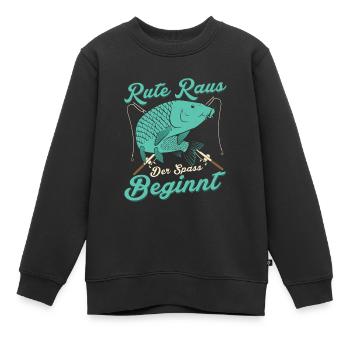 Rute raus der Spass beginnt Angler Fischer - Kinder Premium Organic Sweatshirt - Schwarz - Vorne - AI Model Kid Female (0cm)