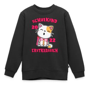 Schulkind Erstklassig Katze mit Schultüte 2022 - Kinder Premium Organic Sweatshirt - Schwarz - Vorne - AI Model Kid Female (0cm)