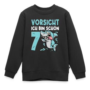 Vorsicht ich bin schon 7. Kindergeburtstag Hai - Kinder Premium Organic Sweatshirt - Schwarz - Vorne - AI Model Kid Female (0cm)