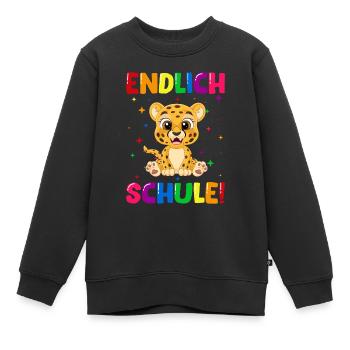 Endlich Schule Leopard Einschulung Schulkind - Kinder Premium Organic Sweatshirt - Schwarz - Vorne - AI Model Kid Female (0cm)