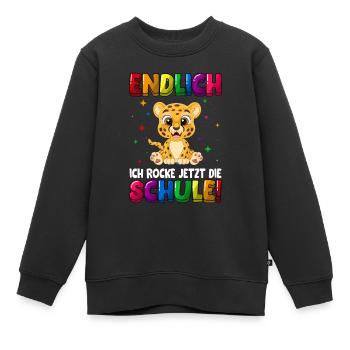 Endlich ich rocke jetzt die Schule Leopard - Kinder Premium Organic Sweatshirt - Schwarz - Vorne - AI Model Kid Female (0cm)