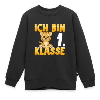 Ich bin 1. Klasse Einschulung Leopard - Kinder Premium Organic Sweatshirt - Schwarz - Vorne - AI Model Kid Female (0cm)