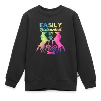 Facilement distrait des chevaux et des chiens Drôle - Sweat Premium enfant bio - noir - Devant - AI Model Kid Female (0cm)