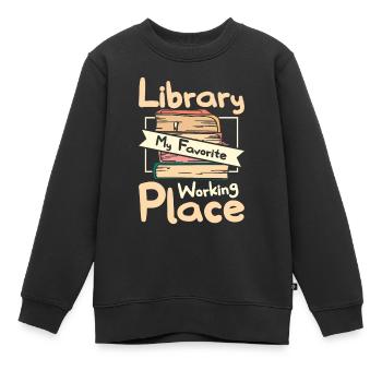 Bibliothèque mon lieu de travail préféré - Sweat Premium enfant bio - noir - Devant - AI Model Kid Female (0cm)