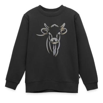 SILHOUETTE DE VACHE ARGENTÉE, MINIMALE - Sweat Premium enfant bio - noir - Devant - AI Model Kid Female (0cm)