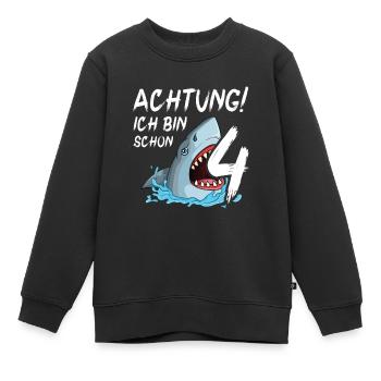 Achtung ich bin schon 4. Kindergeburtstag Hai - Kinder Premium Organic Sweatshirt - Schwarz - Vorne - AI Model Kid Female (0cm)