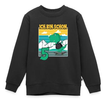 Dino Geburtstagsmotiv 5 Jahre Jungen Geschenkidee - Kinder Premium Organic Sweatshirt - Schwarz - Vorne - AI Model Kid Female (0cm)