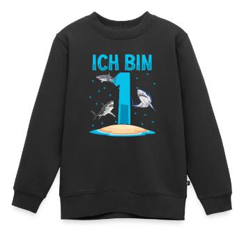 Ich bin 1. Kindergeburtstag Hai - Kinder Premium Organic Sweatshirt - Schwarz - Vorne - AI Model Kid Female (0cm)