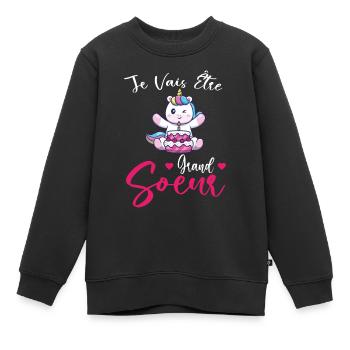 Je Vais Être Grand Soeur - Sweat Premium enfant bio - noir - Devant - AI Model Kid Female (0cm)