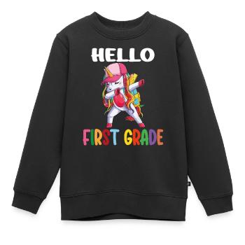 Dabbing Unicorn - Bonjour première année - Inscription à l’école - Sweat Premium enfant bio - noir - Devant - AI Model Kid Female (0cm)