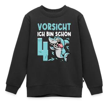Vorsicht ich bin schon 4. Kindergeburtstag Hai - Kinder Premium Organic Sweatshirt - Schwarz - Vorne - AI Model Kid Female (0cm)