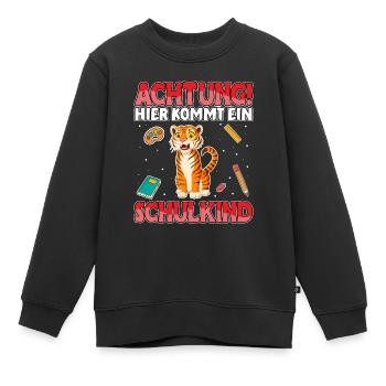Achtung hier kommt ein Schulkind Tiger Schule - Kinder Premium Organic Sweatshirt - Schwarz - Vorne - AI Model Kid Female (0cm)