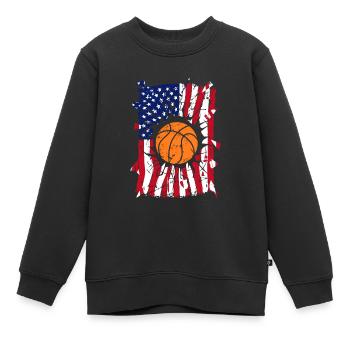 Basketball Zerrissene USA Flagge - Kinder Premium Organic Sweatshirt - Schwarz - Vorne - AI Model Kid Female (0cm)