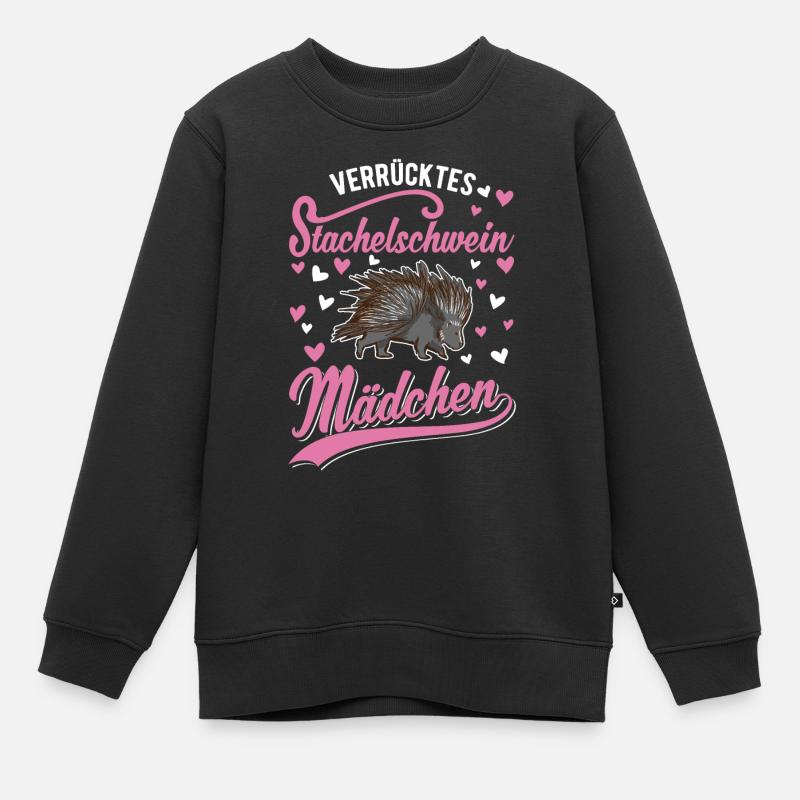 Verrücktes Stachelschwein Mädchen - Kinder Premium Organic Sweatshirt - Schwarz
