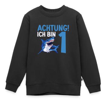 Achtung ich bin 1. Kindergeburtstag Hai - Kinder Premium Organic Sweatshirt - Schwarz - Vorne - AI Model Kid Female (0cm)