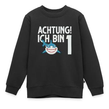 Achtung ich bin 1. Kindergeburtstag Hai - Kinder Premium Organic Sweatshirt - Schwarz - Vorne - AI Model Kid Female (0cm)