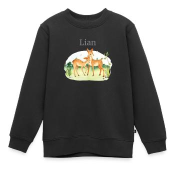 Waldtier Reh Blumen Name Lian - Kinder Premium Organic Sweatshirt - Schwarz - Vorne - AI Model Kid Female (0cm)