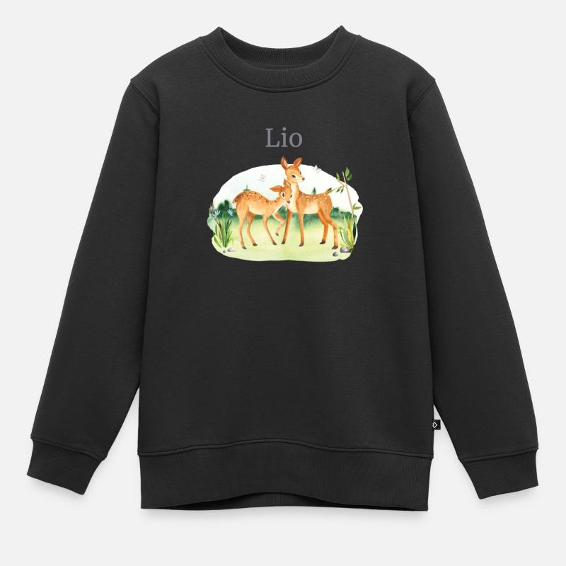 Waldtier Reh Blumen Name Lio - Kinder Premium Organic Sweatshirt - Schwarz