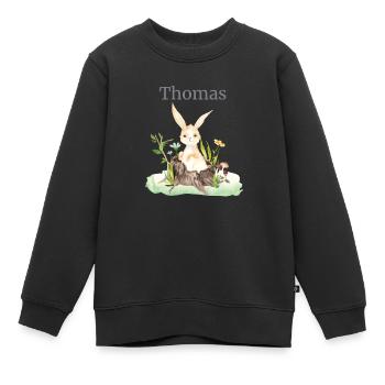 Waldtier Reh Hase Igel Blumen Name Thomas - Kinder Premium Organic Sweatshirt - Schwarz - Vorne - AI Model Kid Female (0cm)